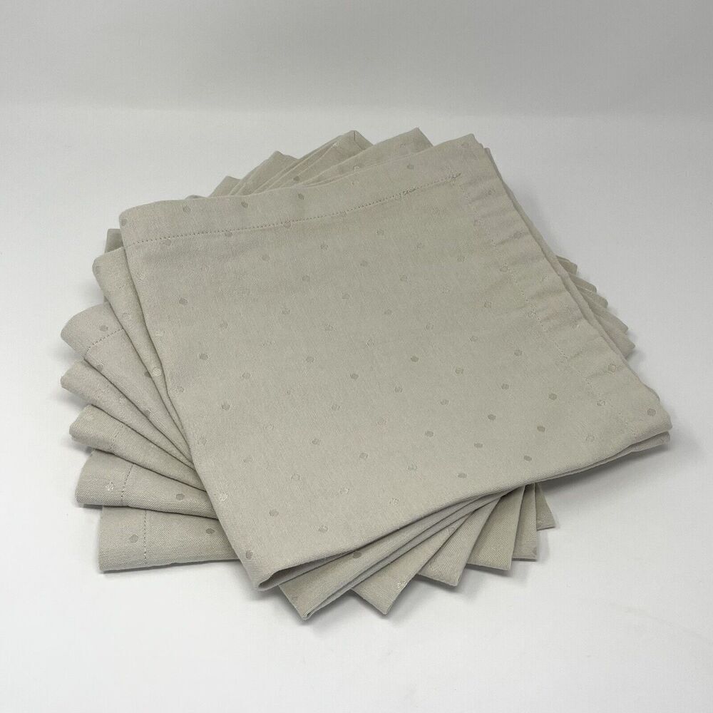 Kate Spade Larabee Polka Dot Cloth Napkins Neutral Tan Khaki 18” Set Of 7